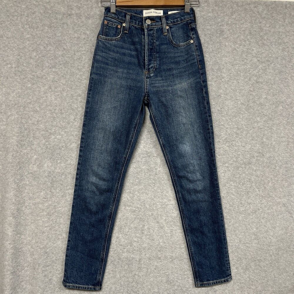 Denim Forum Yoko Jeans 23 28L High Rise Slim Blue Button Fly Aritzia Skinny
